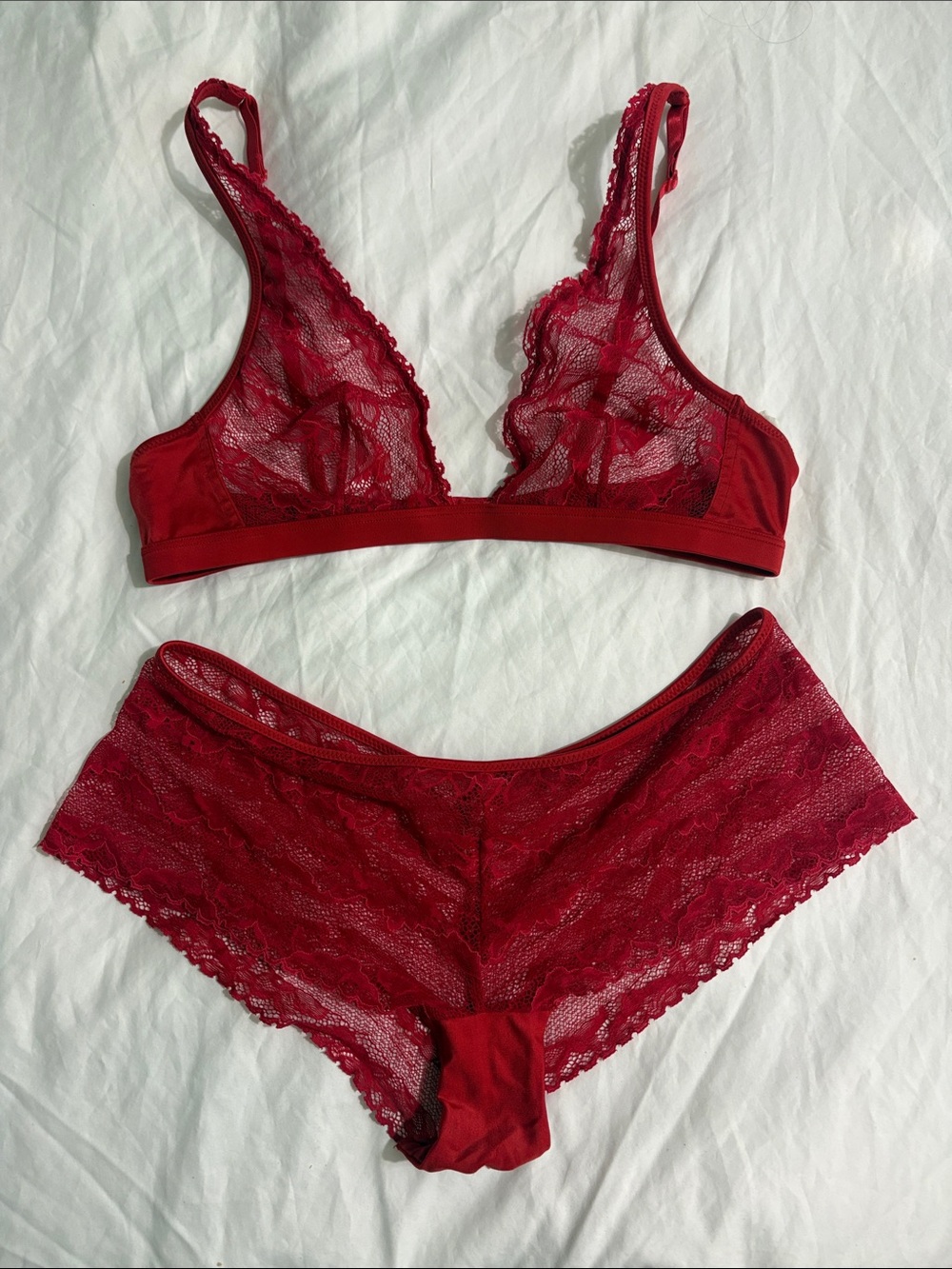 Victoria's Secret Red Lace Bralette & Cheeky Panty Set